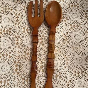 VINTAGE - MCM - 1970s Tiki Wooden Fork and Spoon Wall Decor